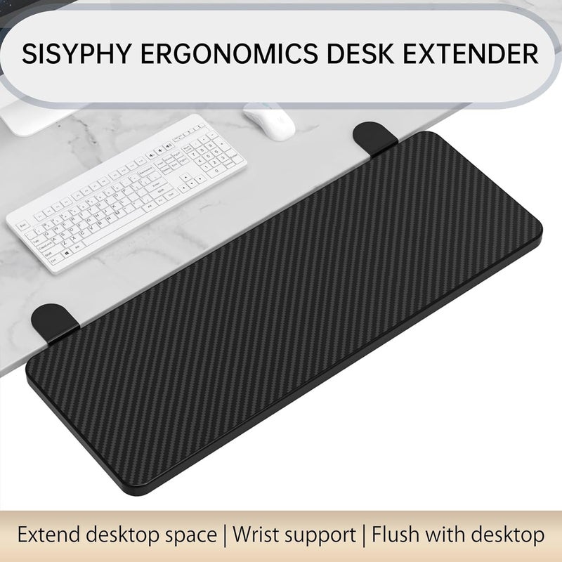 Sisyphy Ergonomics Desk Extender Tray, 31.5x9.5" Punch-Free Clamp on, Foldable Keyboard Drawer Tray, Table Mount Arm Wrist Rest Shelf, Computer Elbow Arm Support - Image 2